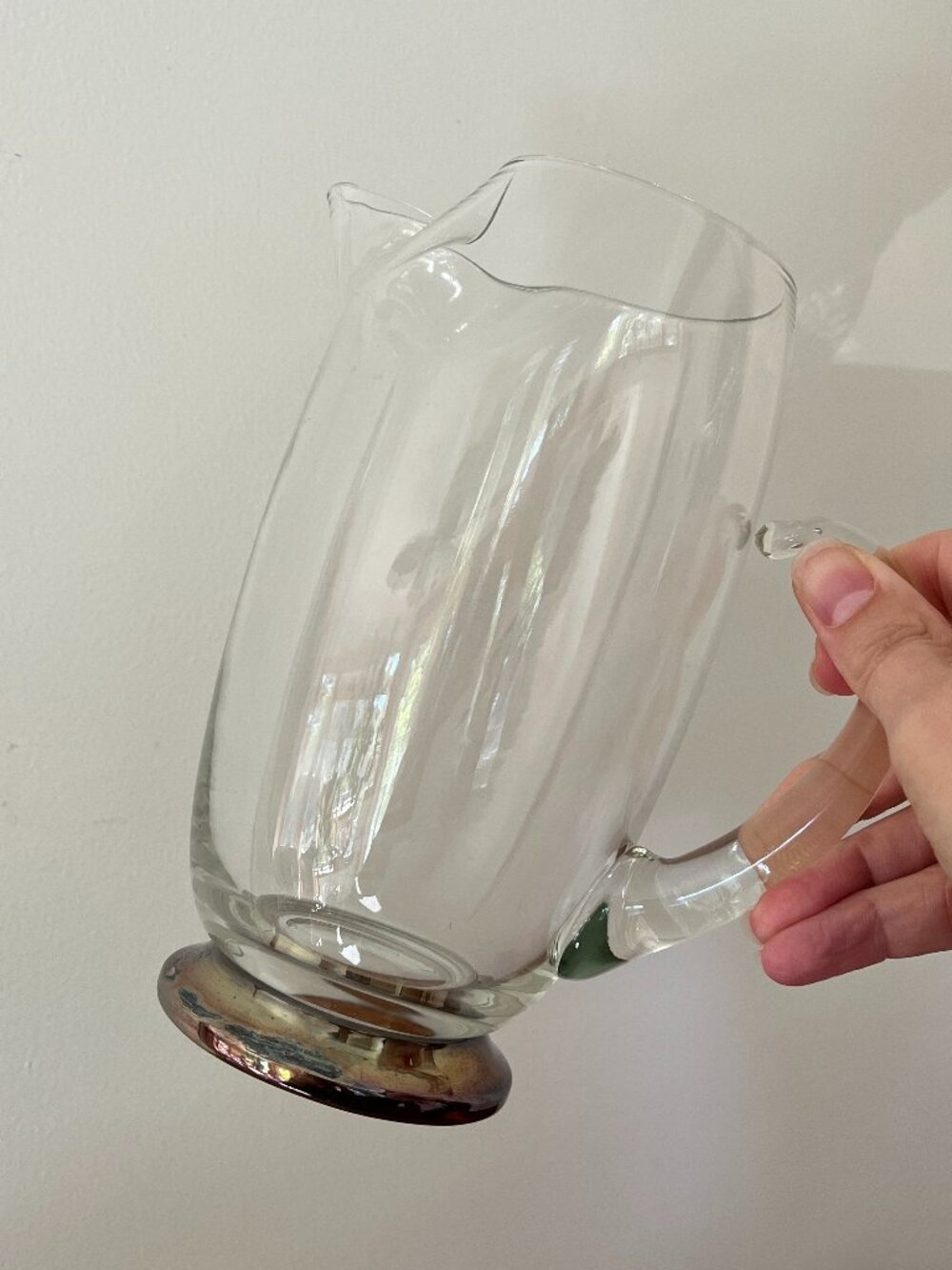 Blown Glass Cocktail Pitcher Silver Plate Base 32oz MCM Silver Smith Studio